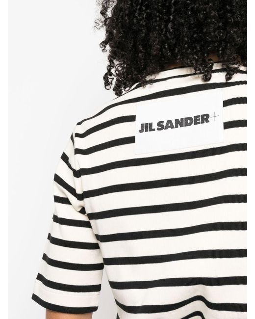 Jil Sander Black Fine Ribbed Striped T-Shirt With Logo Patch