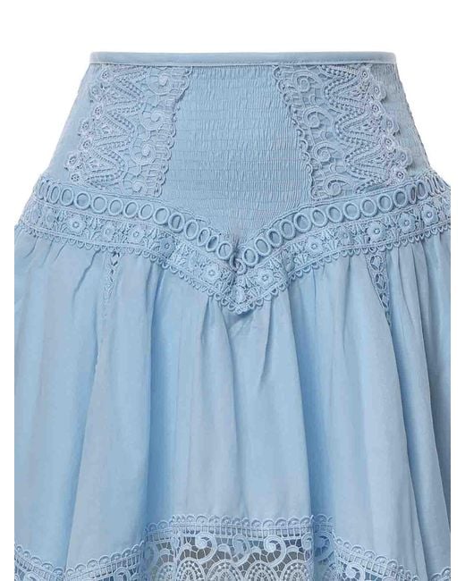 Charo Ruiz Blue Tala Cotton Voile And Lace Miniskirt