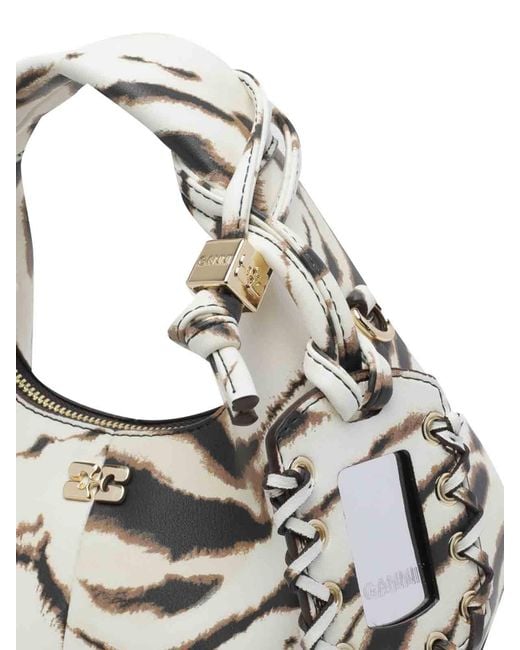 Ganni White Mini Zebra Hobo Bag
