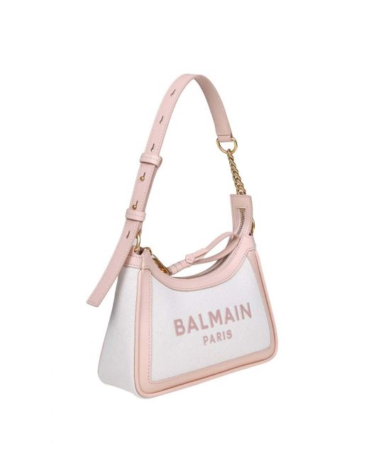 Balmain Pink B-army 26 Bag In Canvas And Leather
