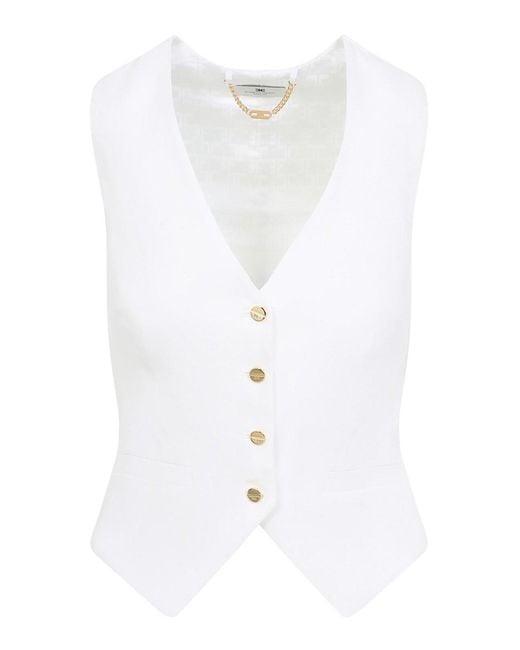 Elisabetta Franchi White Linen Gilet