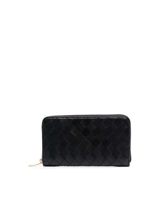 Bottega Veneta Black Woven Wallet With Zip