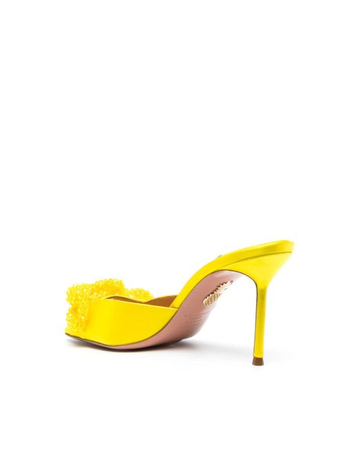 Aquazzura Yellow Bow Detailed Leather Sandals