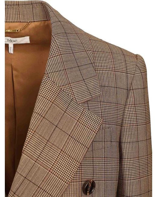 Chloé Brown Tailored Double-Breasted Checked Wool Jacket