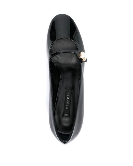 Casadei Black Round Toe Mid Block Slip-On Shoes