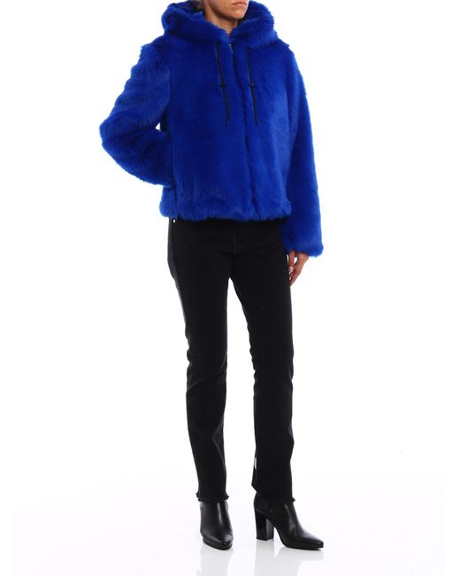 MSGM Blue Faux Fur Hooded Jacket