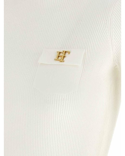 Elisabetta Franchi White Turtleneck Embroidery Jour