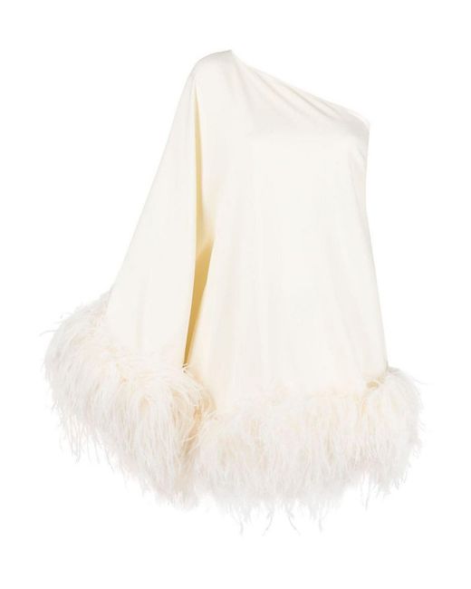 ‎Taller Marmo White Feather-Trimmed Crepe Mini Dress
