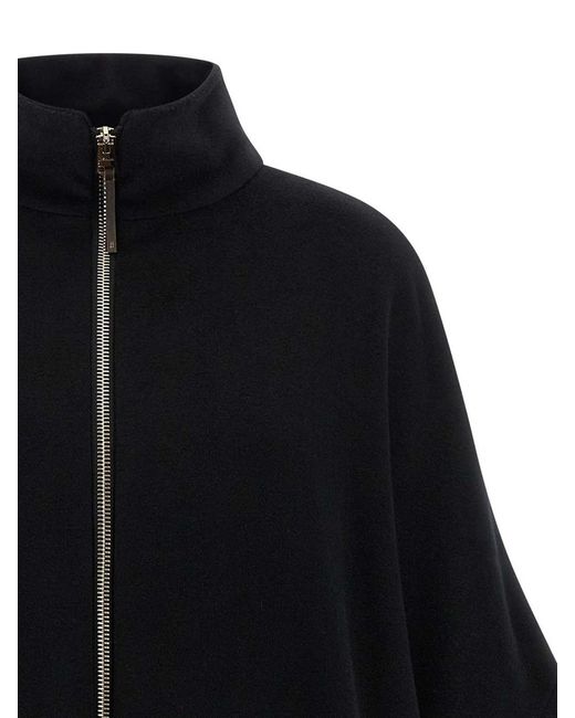 Herno Black Sable-Finish Wool Cape-Like Coat