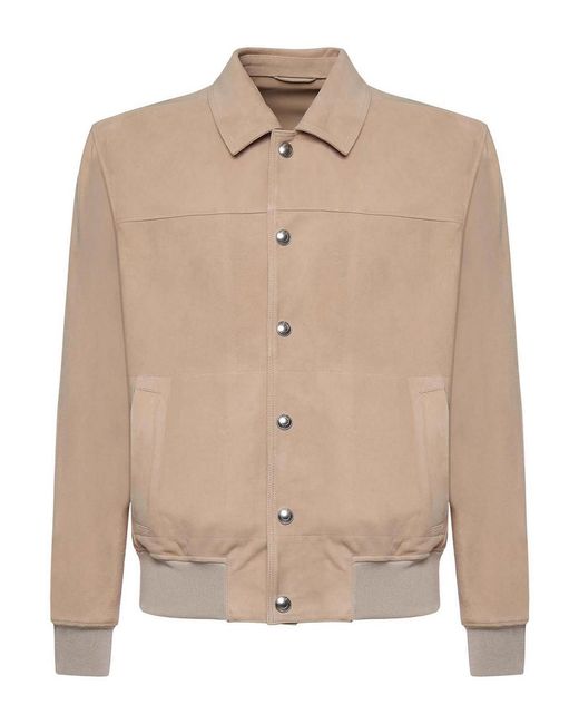 Eleventy Natural Suede Bomber Jacket for men