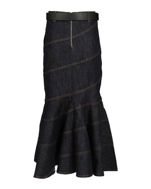 Self-Portrait Black Midi Skirt With Belt