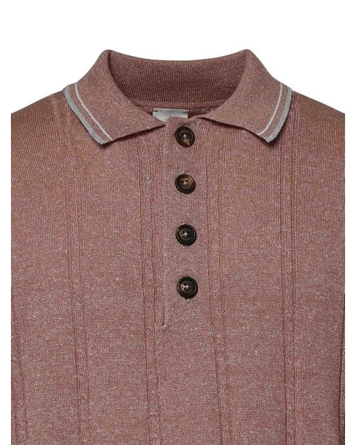 Eleventy Pink Linen And Cotton Polo Shirt for men