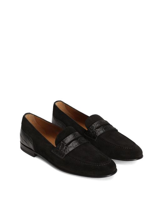 Dolce & Gabbana Black Suede Crocodile-Effect Loafers for men