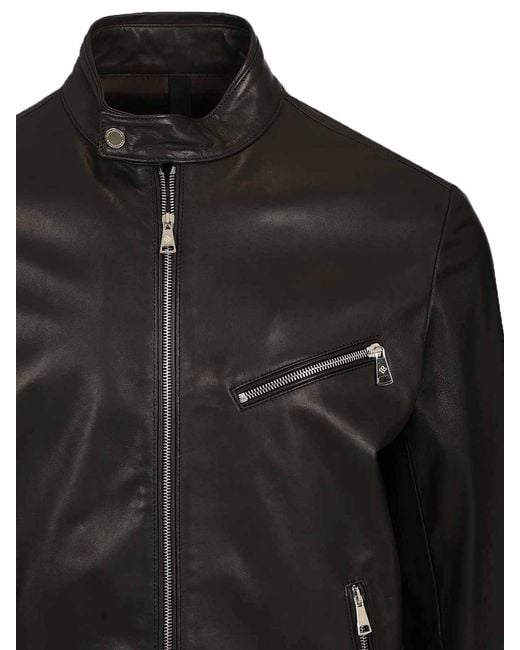 Tagliatore Black Lambskin Biker Jacket for men