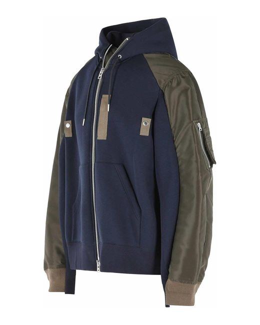 Sacai Blue Cotton And Khaki Blend Sweatshirt for men