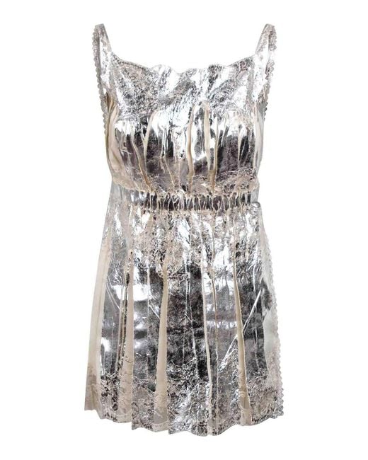 Rabanne White Laminate Pleated Satin Top