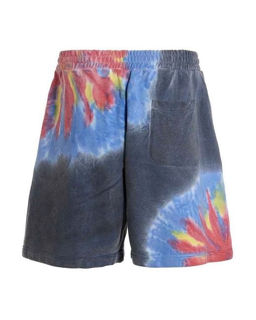 MSGM Blue Logo Print Tie Dye Bermuda Shorts for men