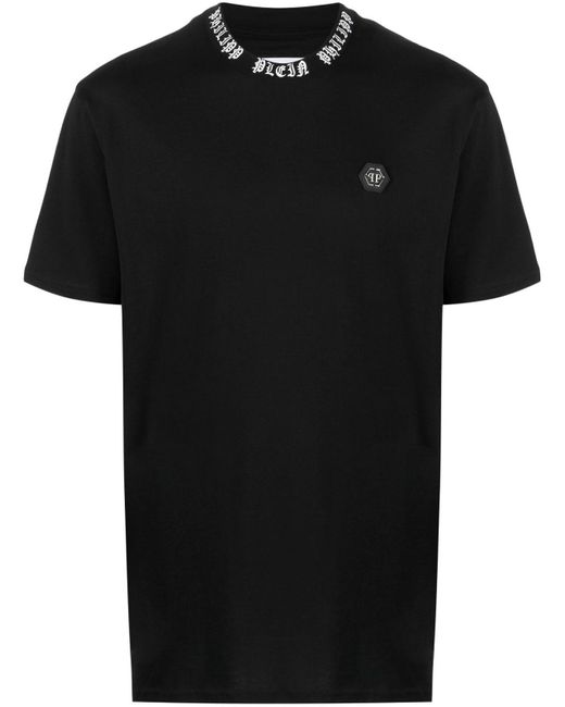Philipp Plein Black T-Shirt Round Neck Ss Skull & Bones for men