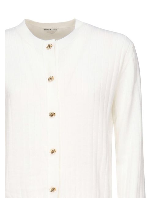 Bottega Veneta White Ribbed Wool Cardigan