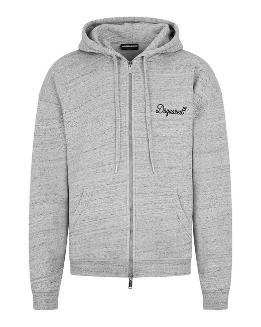 DSquared² Gray Zip-Fastening Logo-Embroidered Hoodie for men