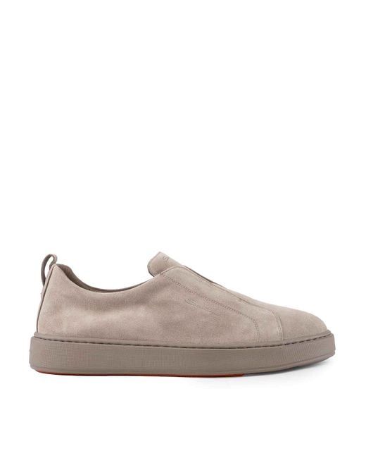Santoni Gray Victory-Seym45 Slip-On Suede Sneakers for men