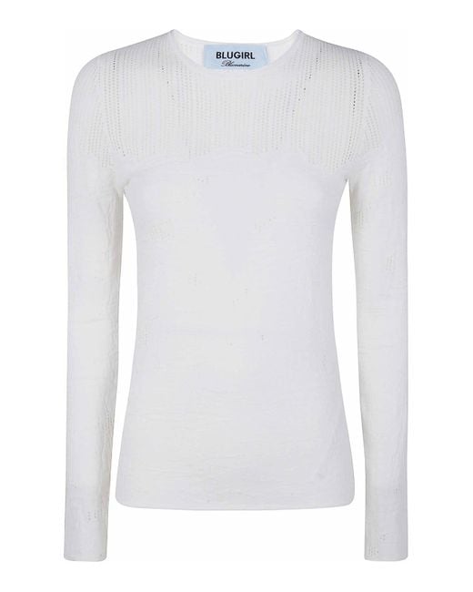 Blugirl Blumarine White Ecs Viscose Round Neck Sweater