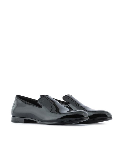 Giorgio Armani Black Patent Leather Loafers for men