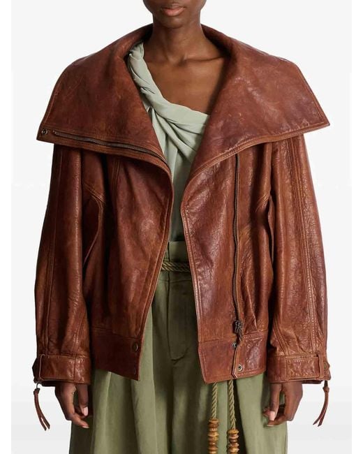 Balmain Brown Leather Outerwear