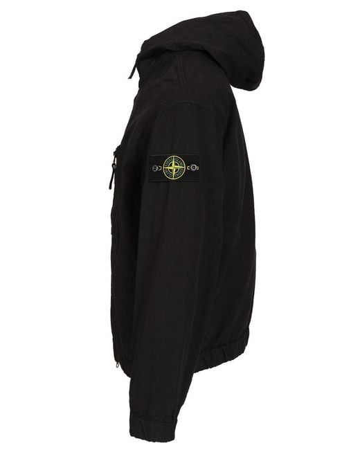 Stone Island Black Organic Cotton Ripstop Hooded Overshirt for men