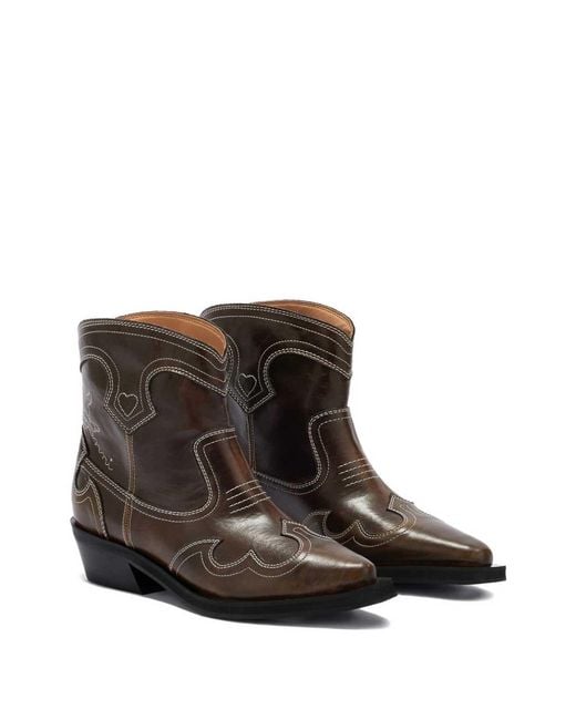 Ganni Brown Dark Leather Boots