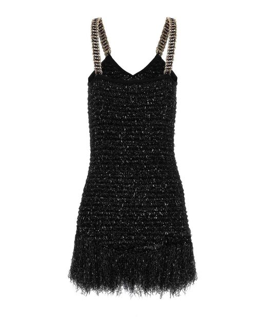 Balmain Black Fringed Lurex Tweed Dress