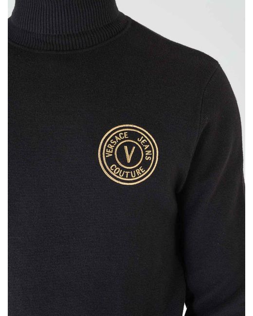 Versace Jeans Couture Blue V Emblem High Neck Sweater for men