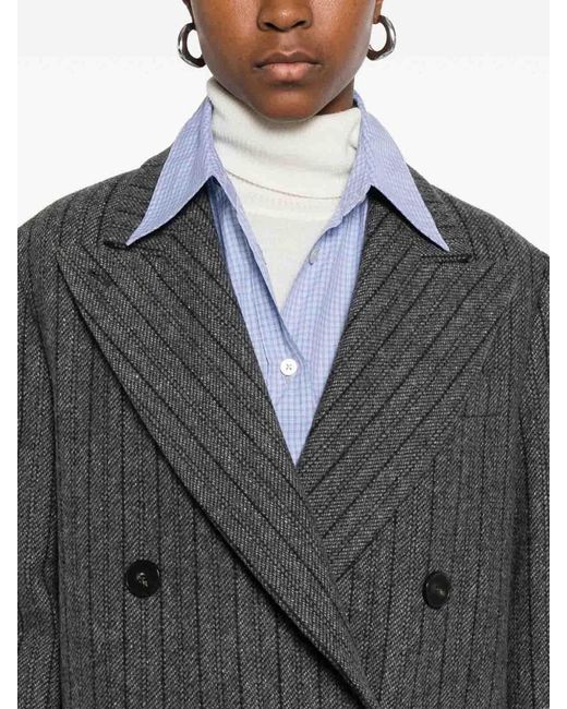 Alberto Biani Gray Wool Double-Breasted Coat
