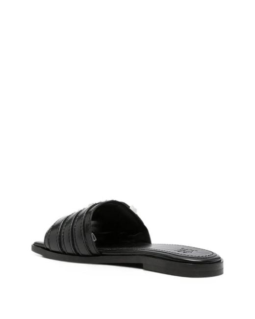 Ganni Black Sue Triple Flat Mule Crinkle