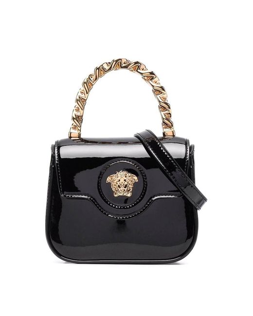 Versace Black La Medusa Embellished Patent-leather Shoulder Bag