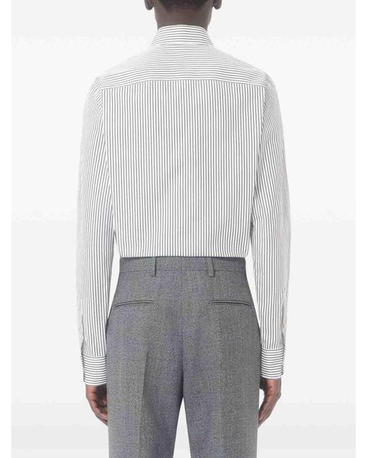 Valentino Garavani Gray Vlogo Embroidered Striped Cotton Poplin Shirt for men