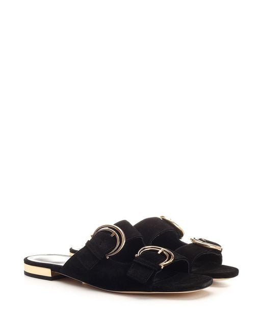 Chloé White Alize Flat Double C Buckle Sleepers