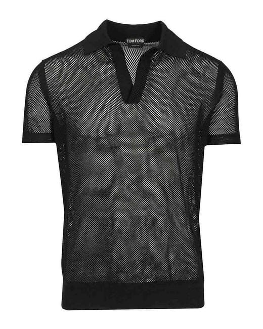 Tom Ford Black Knitted Polo Shirt for men