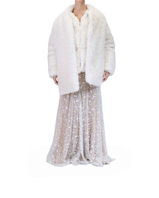 Karl Lagerfeld White Karl Studio Faux Fur Coat