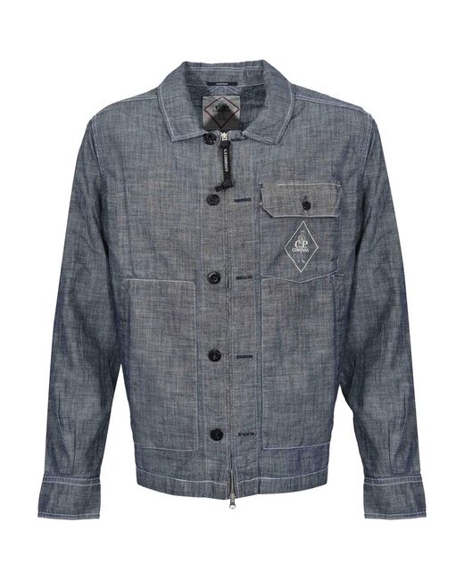 C P Company Gray Cotton Chambray Shirt for men