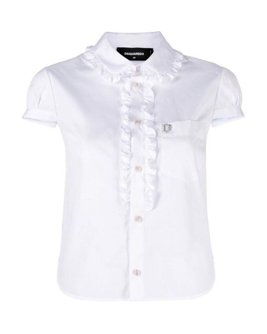DSquared² White Ruffled-trim Cotton Shirt