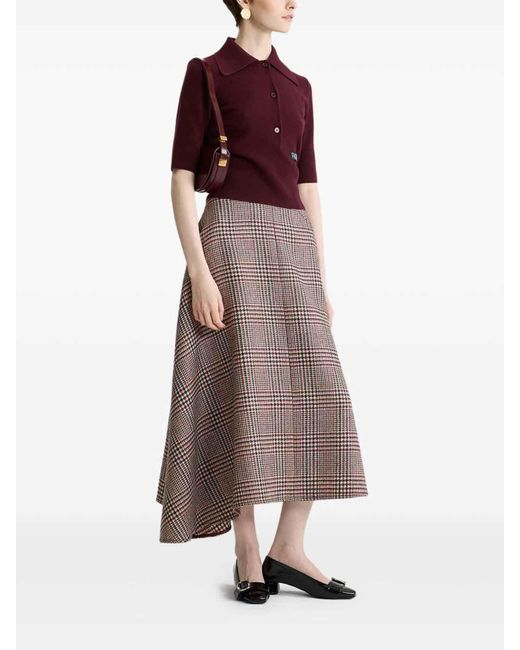 Patou Brown Checkered Asymmetrical Midi Skirt