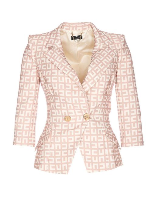 Elisabetta Franchi Pink All Over Logo Blazer