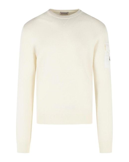 Moncler White Tricot' Ivory Virgin Wool Sweatshirt for men