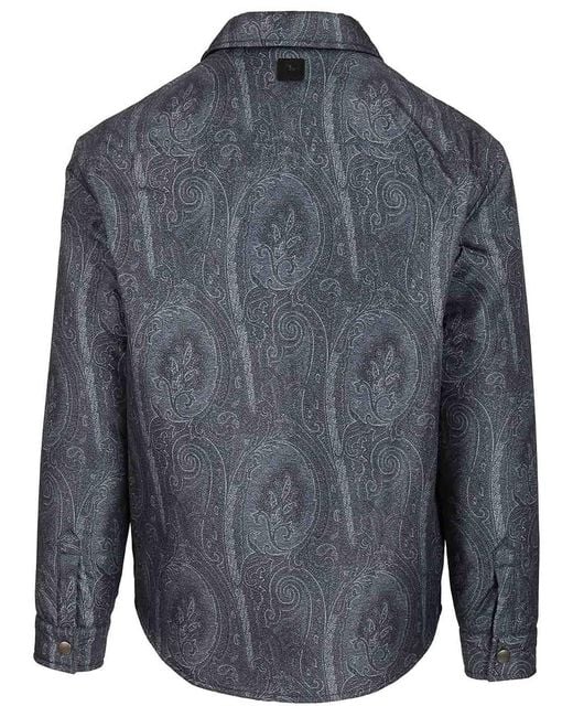 Etro Blue Paisley Decoration Overshirt for men