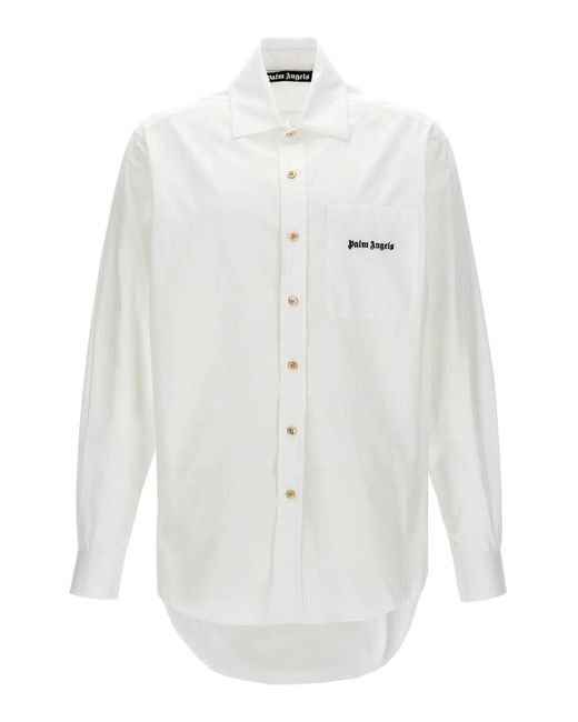 Palm Angels White Classic Logo Shirt, Blouse for men