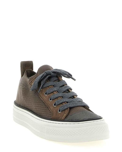 Brunello Cucinelli Brown Monile Knit Sneakers