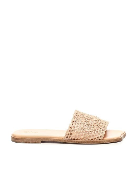 Chloé Natural Soleil Embroidered Woven Sandals