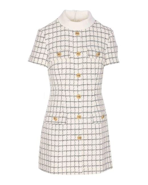 Self-Portrait White Check Boucle Mini Dress
