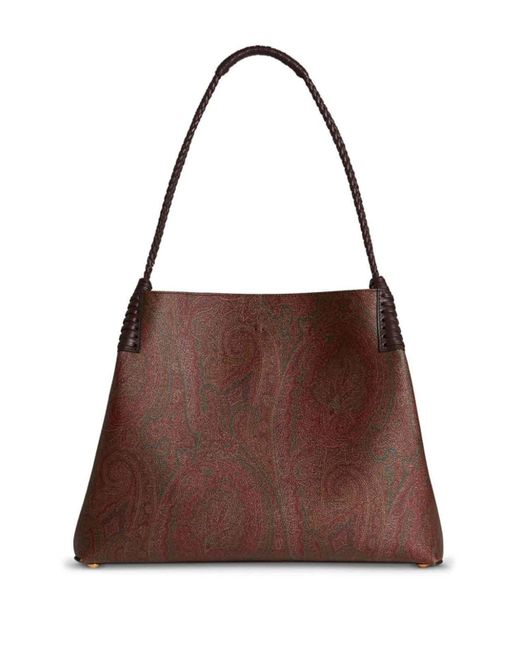 Etro Brown Medium Libra Paisley Leather Tote Bag